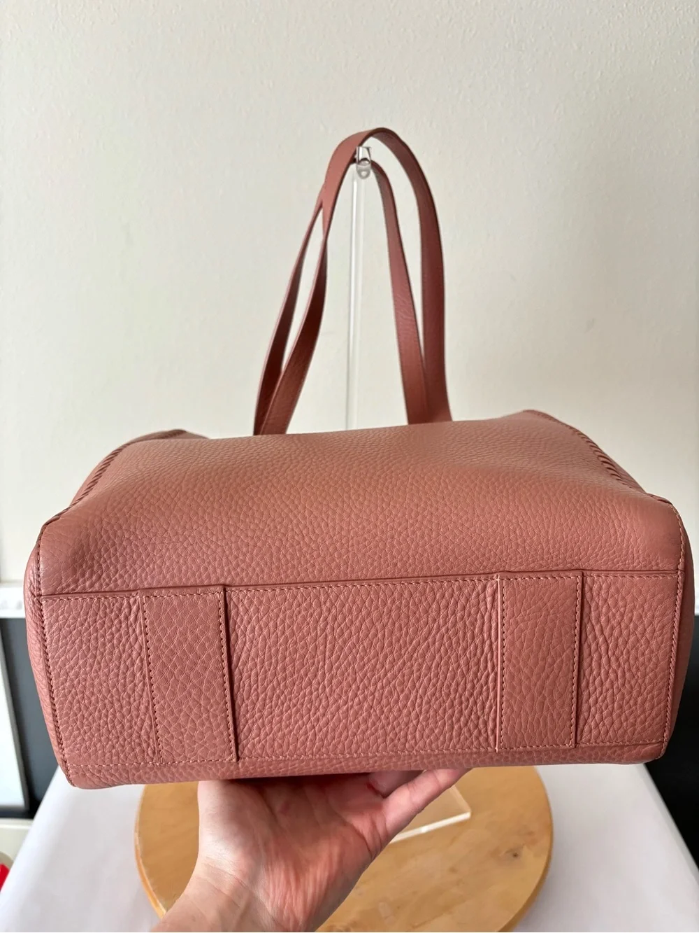 Dagne Dover RARE Allyn Pebbled Leather Work Tote Laptop Rose Pink Tote Bag